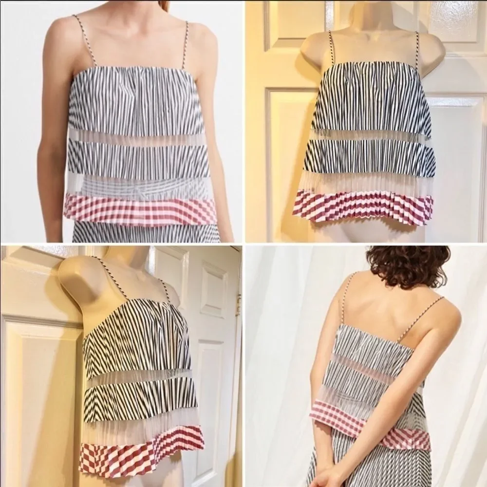 Club Monaco Sunburst Chemise Pleated Striped Top M - Picture 2 of 8
